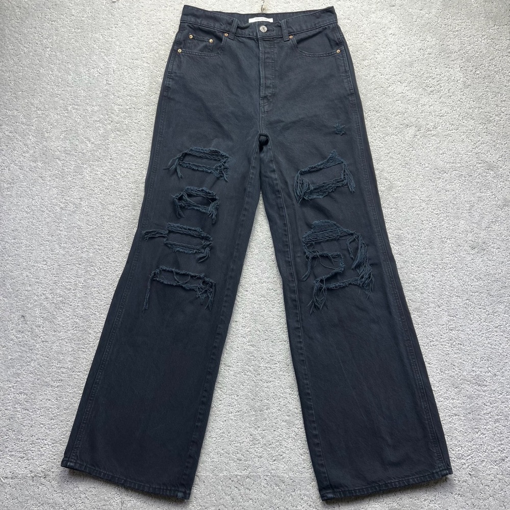 PacSun Jeans Womens 28 Black Baggy Distressed Ripped High Rise Wide Leg Denim